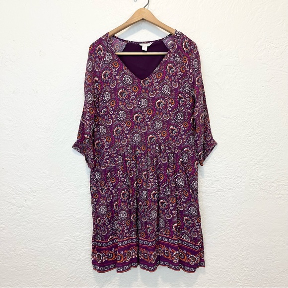 Garnet Hill Purple Floral Dress 3/4 Sleeve 10 - Picture 3 of 8